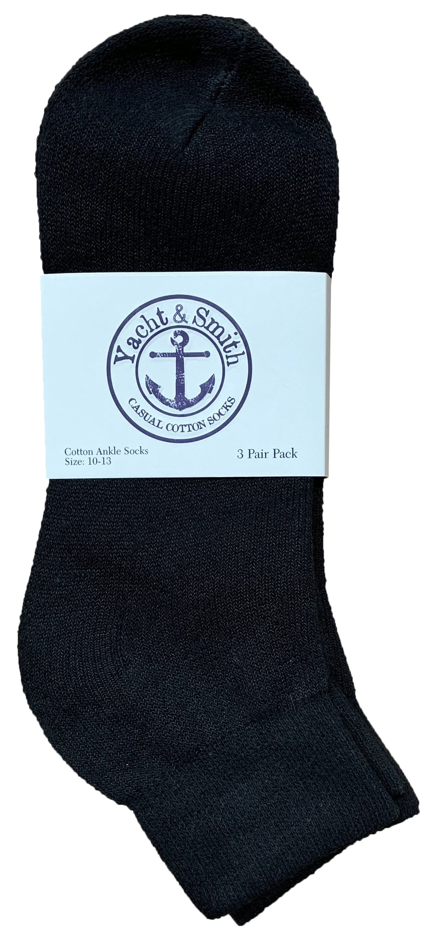 Yacht & Smith Men Wholesale Cotton Sport Athletic Mid Ankle Socks Bulk Case Pack Size 10-13, (Black) (12)