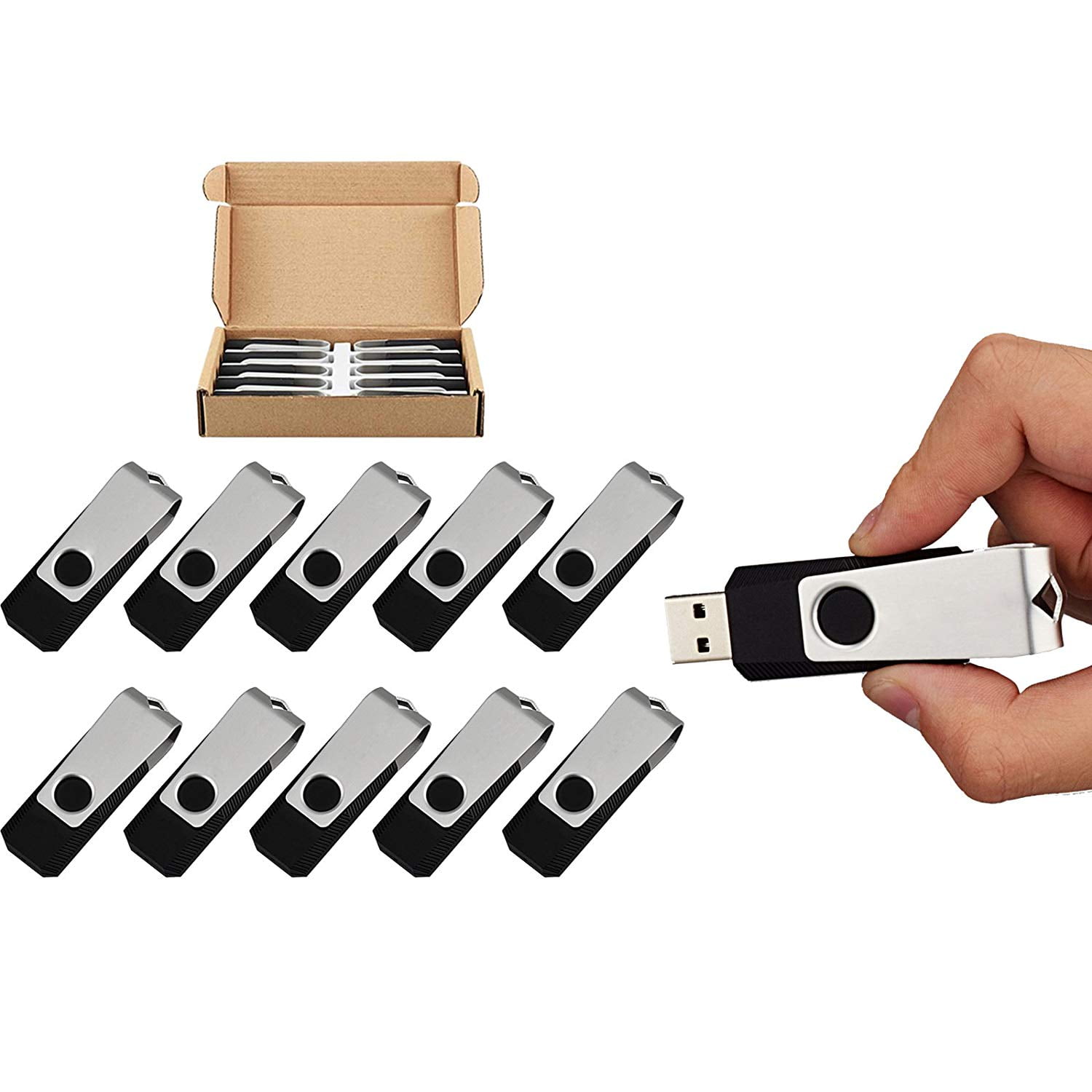 256MB Memory Stick 100pack Flash Drive Bulk Rotating Design USB 2.0 Thumb Drives Black Color USB Sticks Uflatek Jump Drives External Data Storage Gifts