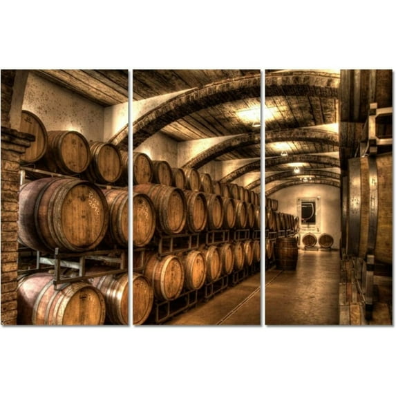 TISHIRON 3PCS Framed Wine Theme Canvas Wall Art Set,60"x40" Red Wine Barrel In Alcohol Cellar Canvas Art Decor