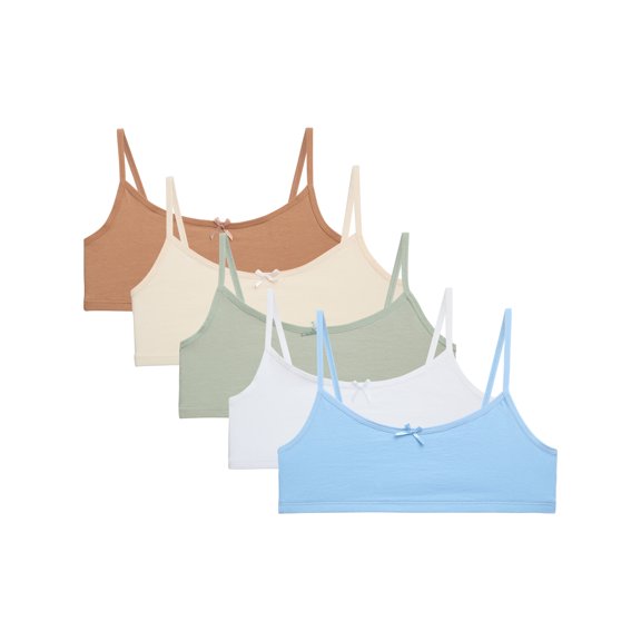 Sweet & Sassy Girls’ Training Bra – 5 Pack Cotton Stretch Crop Cami Bralette (S-L)