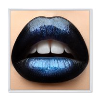Designart 'Girl Lips With Black and Blue Lipstick' Modern Framed Canvas Wall Art Print