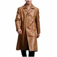 thumbnail image 3 of Busydd Men's Leather Jacket Fashion Double Breasted Buttons Long Sleeve Trench Coat Casual Solid Color Long Jackets 4XL, 3 of 9