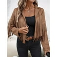 thumbnail image 4 of Chaquetas de Mujer de Piel Sintética de Ante con Flecos y Forro. Abrigos Cortos con Flecos. Imprescindibles de de Otoño. Marrón XL, 4 of 10