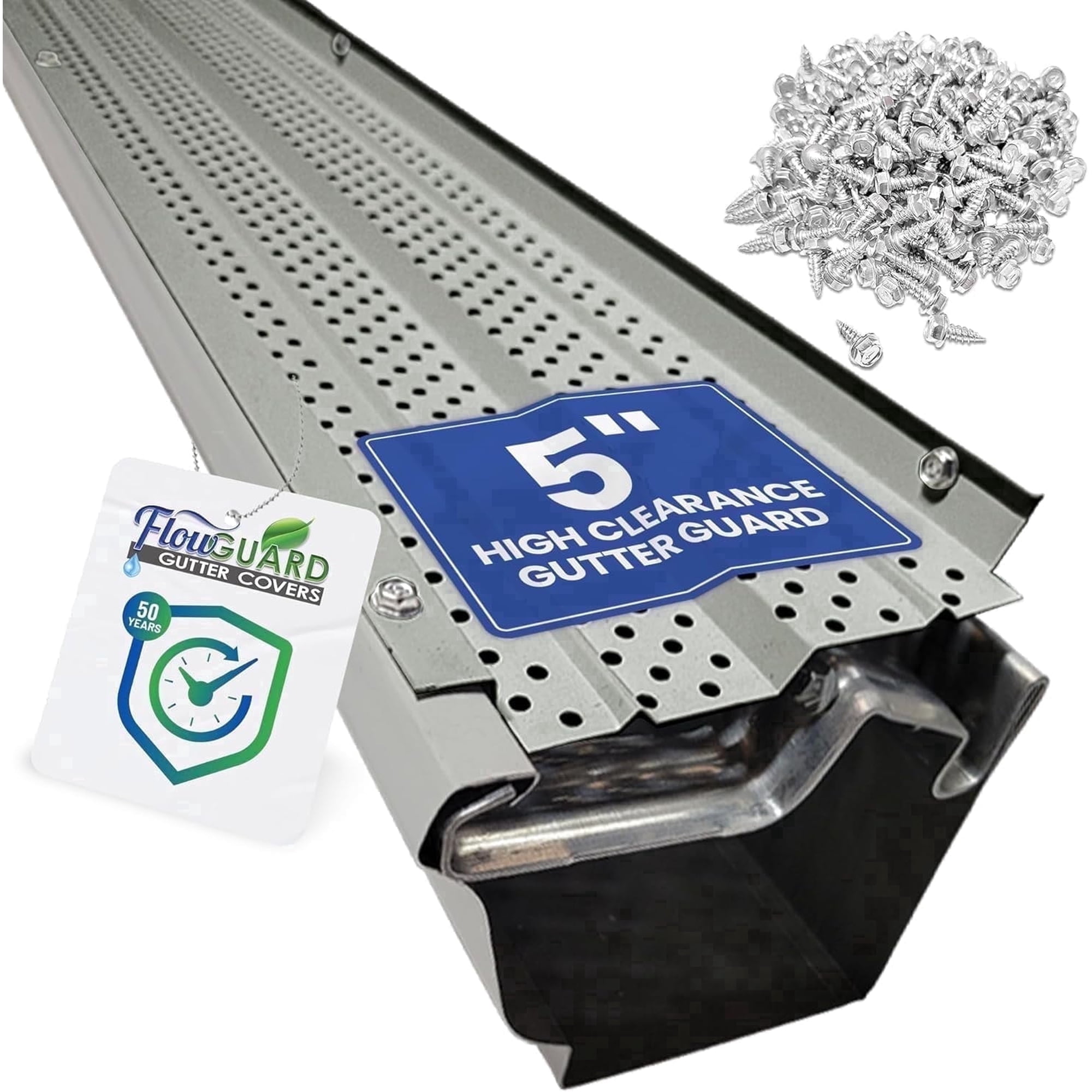 FlowGuard Gutter Guards 5 High Clearance 30-Year Gutter Cover System - Matte - 1020ft