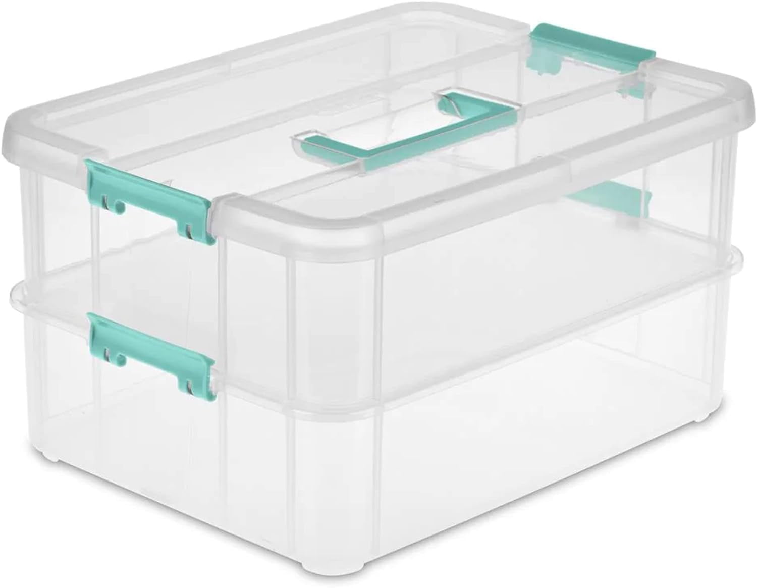 Stack and Carry 2 Layer Handle Box  Stackable Plastic Small  Container with Latching Lid  Bin to  Crafts  Clear  4-Pack