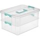 thumbnail image 2 of Caja con asa de 2 capas para apilar y transportar, contenedor de almacenamiento pequeño de plástico apilable con tapa con cierre, contenedor para organizar manualidades, transparente, paquete de 4, 2 of 8