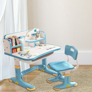 Nuoxin 2Pcs/Set Multi Bookstand Widened Desktop Desk Chair Set Cartoon Pattern Kids Adjustable Height Study Drawer Table with Chair Set