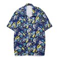 thumbnail image 2 of Camisa informal de manga corta estampada de moda para hombre azul marino XXL para playa con cuello vuelto para viajar, 2 of 5
