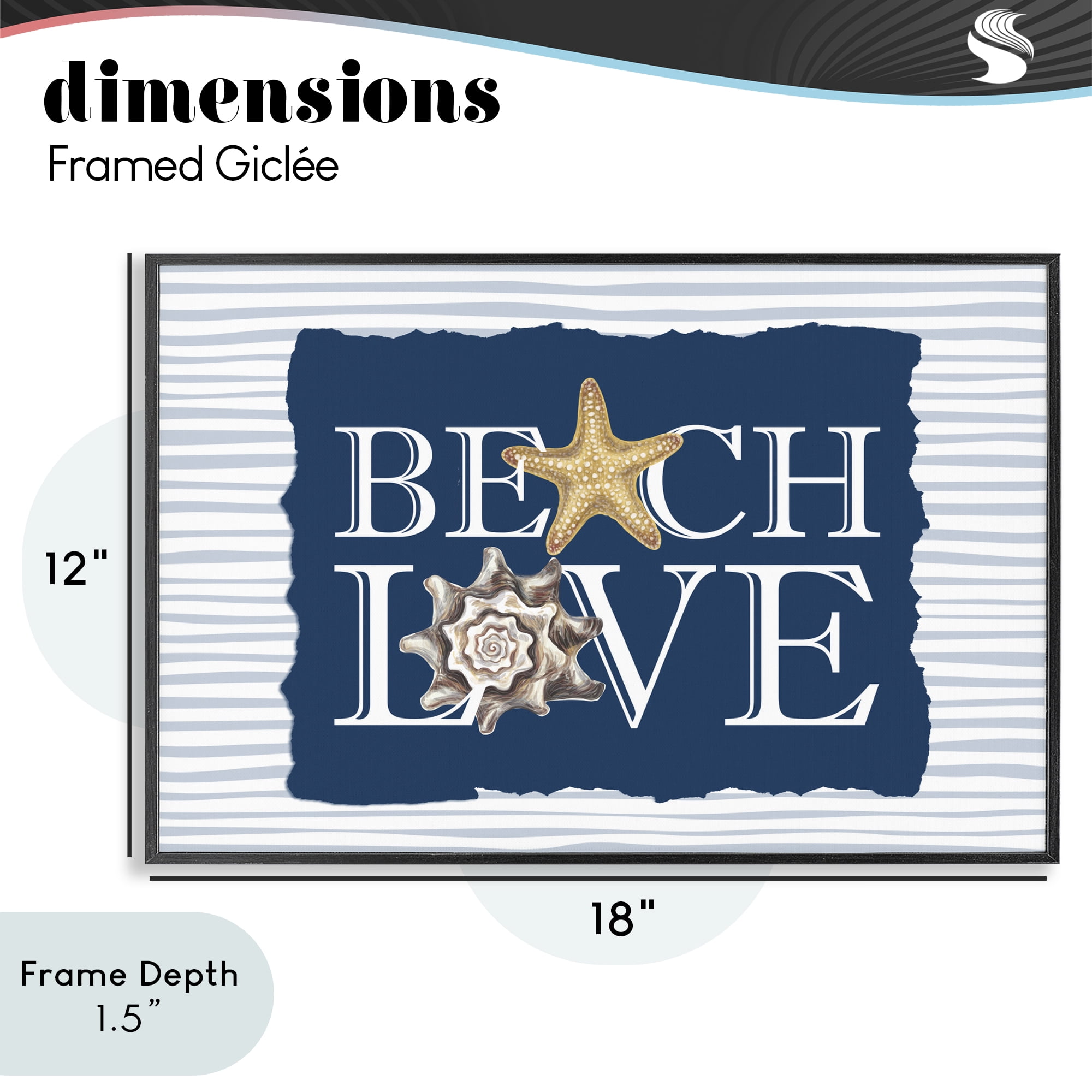 Stupell Industries Beach Love Seashells Black Framed Giclee Art, design by Kim Allen
