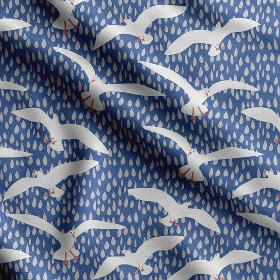 Soimoi Bird Print Silk Fabric Decor Sewing Fabric By The Yard 42 Inch WideDecorative Fabric For Shirts Suits Ties Blue