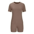 thumbnail image 3 of Women's Short Sleeve Tops Womens Lounge Sets Short Sleeve with Shorts Pullover Jogger Outfit Summer Casual Tracksuits Ndbuld Brown M, 3 of 5