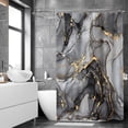 thumbnail image 3 of Small Stall Shower Curtain 36 x 72 Inch, Half Narrow Abstract Marble for Bathroom, Modern Luxury Art Decor Ink Texture Fabric Shower Curtain Set with Hooks, Black Grey, 3 of 12