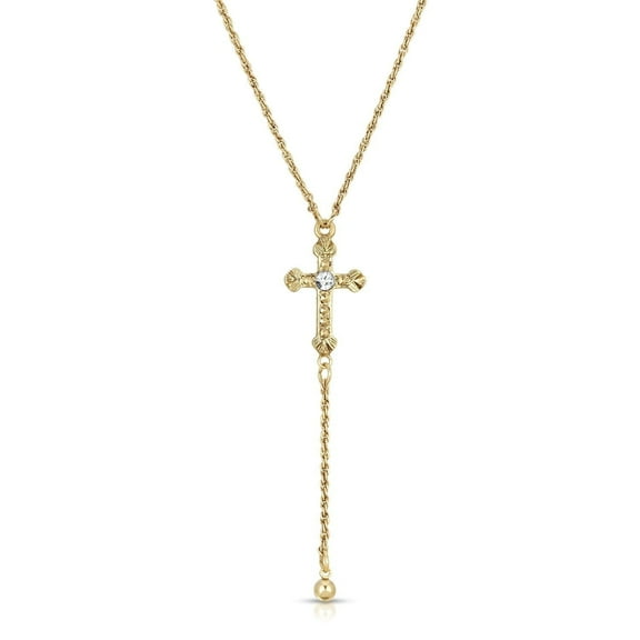 1928 Jewelry Crytsal Accent Cross Y-Necklace For Women 15"   3" Extender