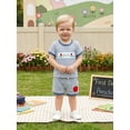 thumbnail image 6 of BemeyourBBs Toddler Baby Boys Back to School Outfit Kids Kindergarten Outfit Baby Boy Summer Clothes Letters and Apple Embroidery Short Sleeve Striped T-Shirt and Pockets Shorts 2 Piece Set, 6 of 9
