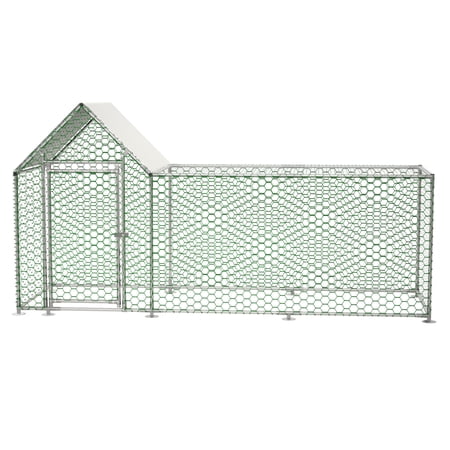 Metal Chicken Coop Run Backyard Hen House Poultry Habitat Cage with Heavy Duty Wire Mesh and Waterproof Roof Cover Outdoor Cage Peak Hen House for Yard Farm 119.1x42.2x59.6in.