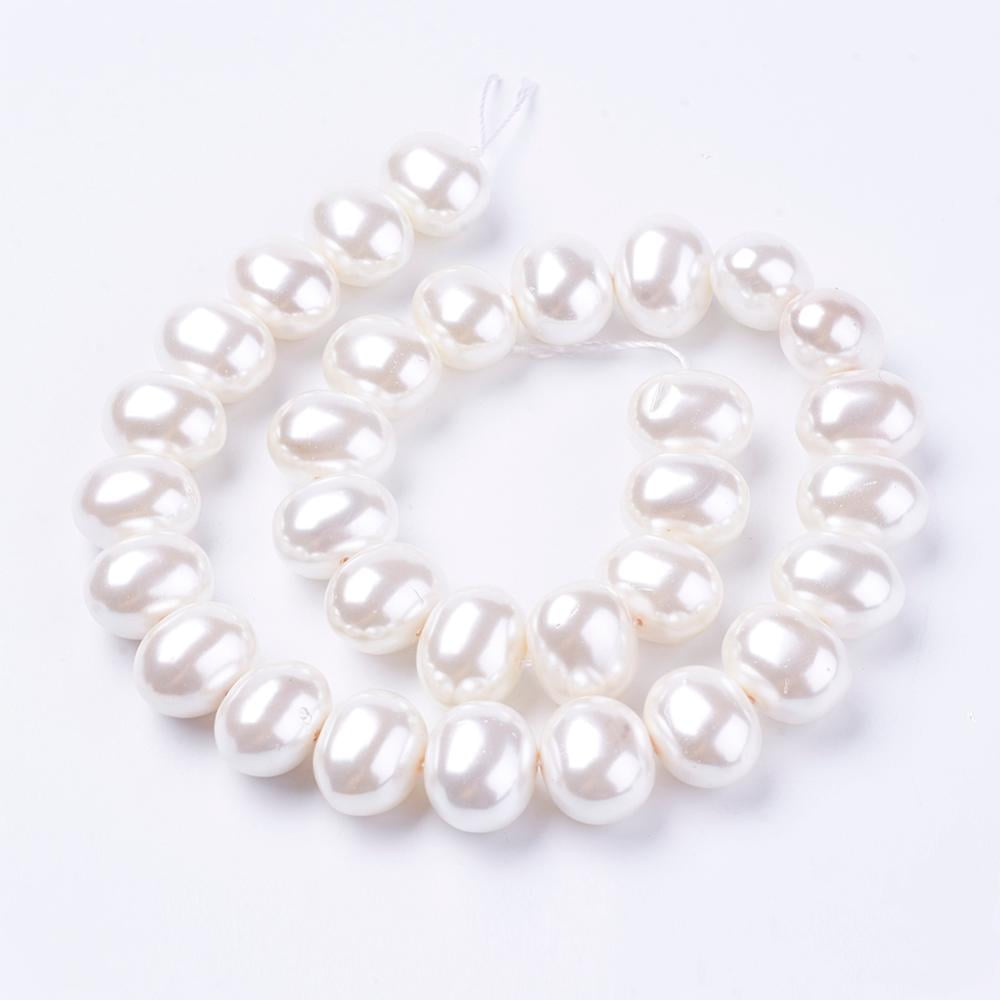 Shell Pearl Beads Strands Oval White 12~13x15~16x12mm Hole: 1mm 30pcs/strand 15.5 inch