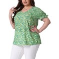 thumbnail image 7 of Agnes Orinda Women's Plus Size Floral Tops V Neck Ruffle Short Sleeve Casual Summer Blouses 4X Green Yellow, 7 of 7