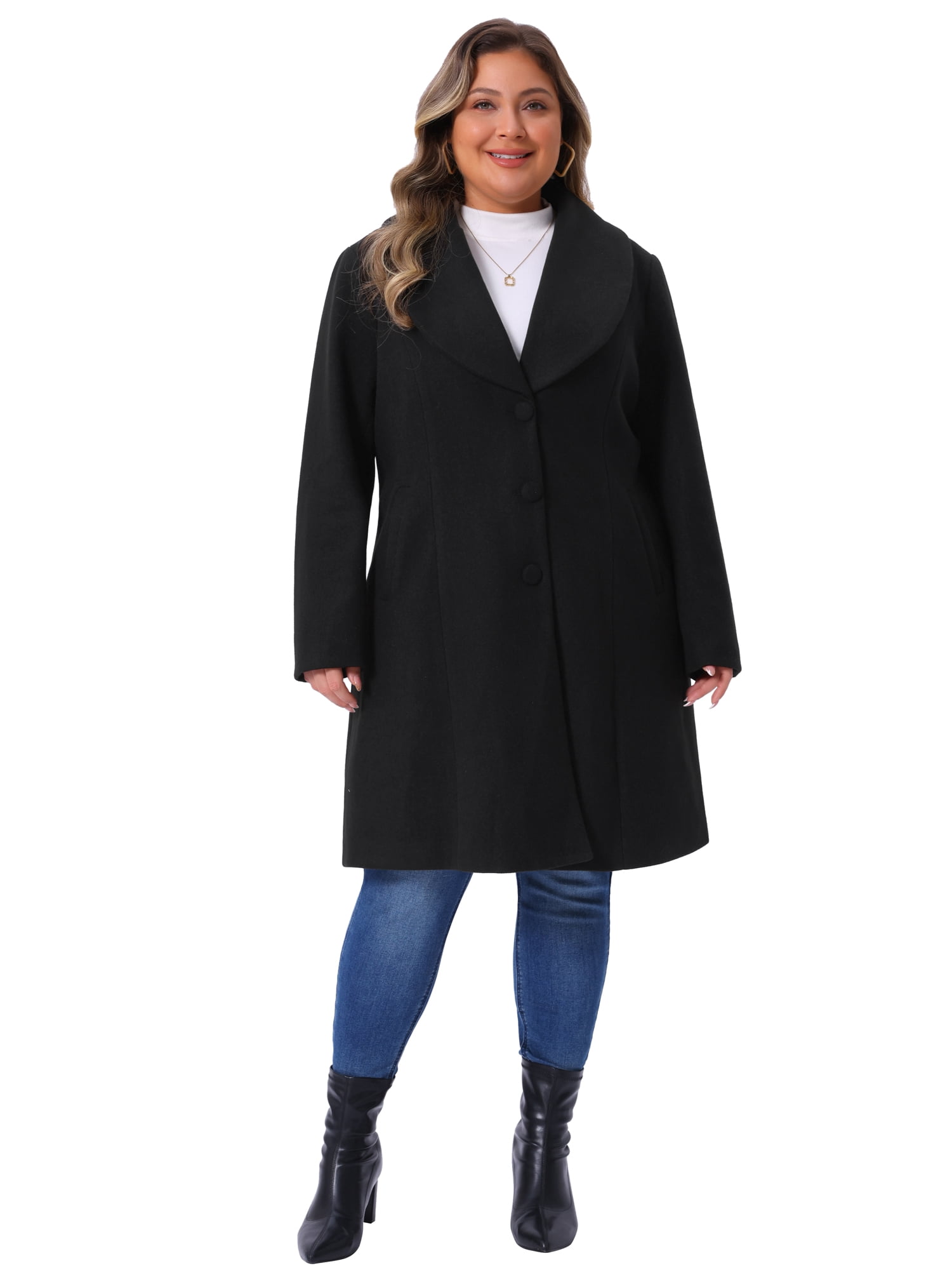 DARING DIVA Women's Plus Size Winter Outerwear Coat with Shawl Collar 3X Black