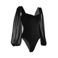 thumbnail image 4 of hirigin Women’s Solid Color Bodysuits, Mesh Lantern Sleeve Sweetheart Neck One-Piece Leotard Tops, 4 of 9