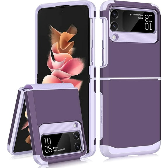 for Samsung Galaxy Z Flip 3 Case, Z Flip 3 Case with Upgraded Hinge Protection Dual Layer Hard PC Soft TPU Bumper Full Body Shockproof Flip 3 Phone Case for Galaxy Z Flip 3 5G (Purple)