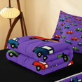 thumbnail image 5 of Erosebridal Cartoon Car Zipper Full Size Comforter Sets with Fitted Sheet and 2 Pillowcases, Automobile Zipper Bedding Set, Purple Blue, Black Reversible, 5 of 7