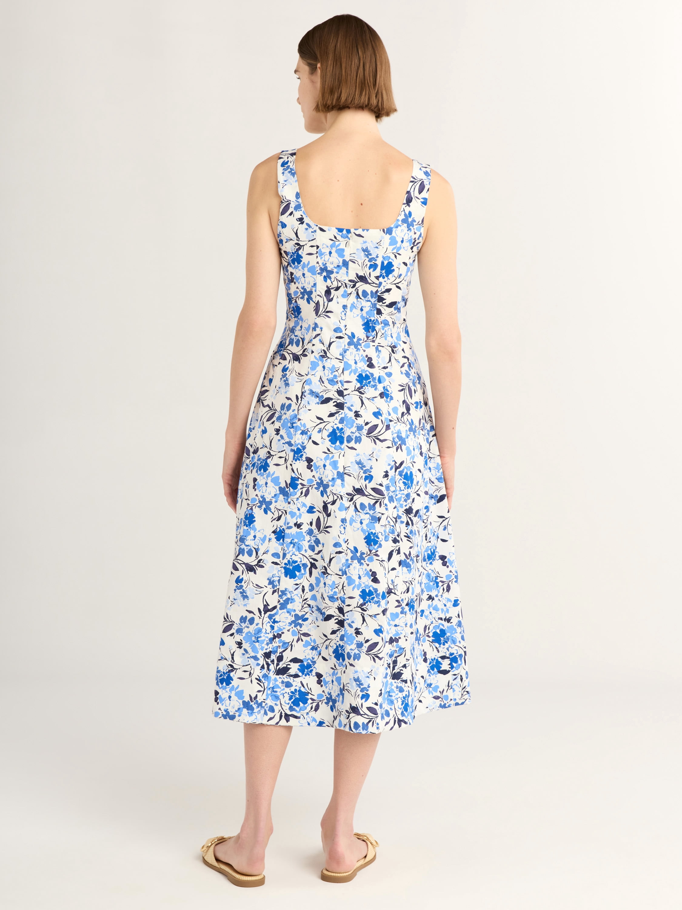 Free Assembly Women's and Women's Plus Square Neck Cotton Midi Panel Dress, Sizes XS-4X