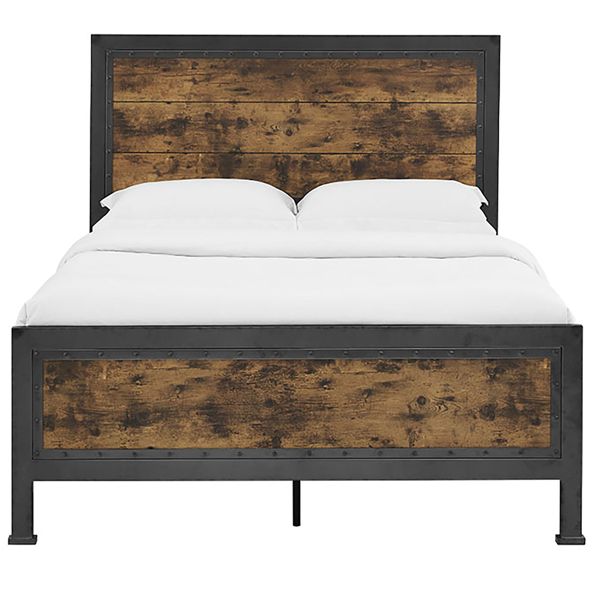 Walker Edison 55” Rustic Mixed Material Hacienda Queen Size Bed, Brown and Gunmetal
