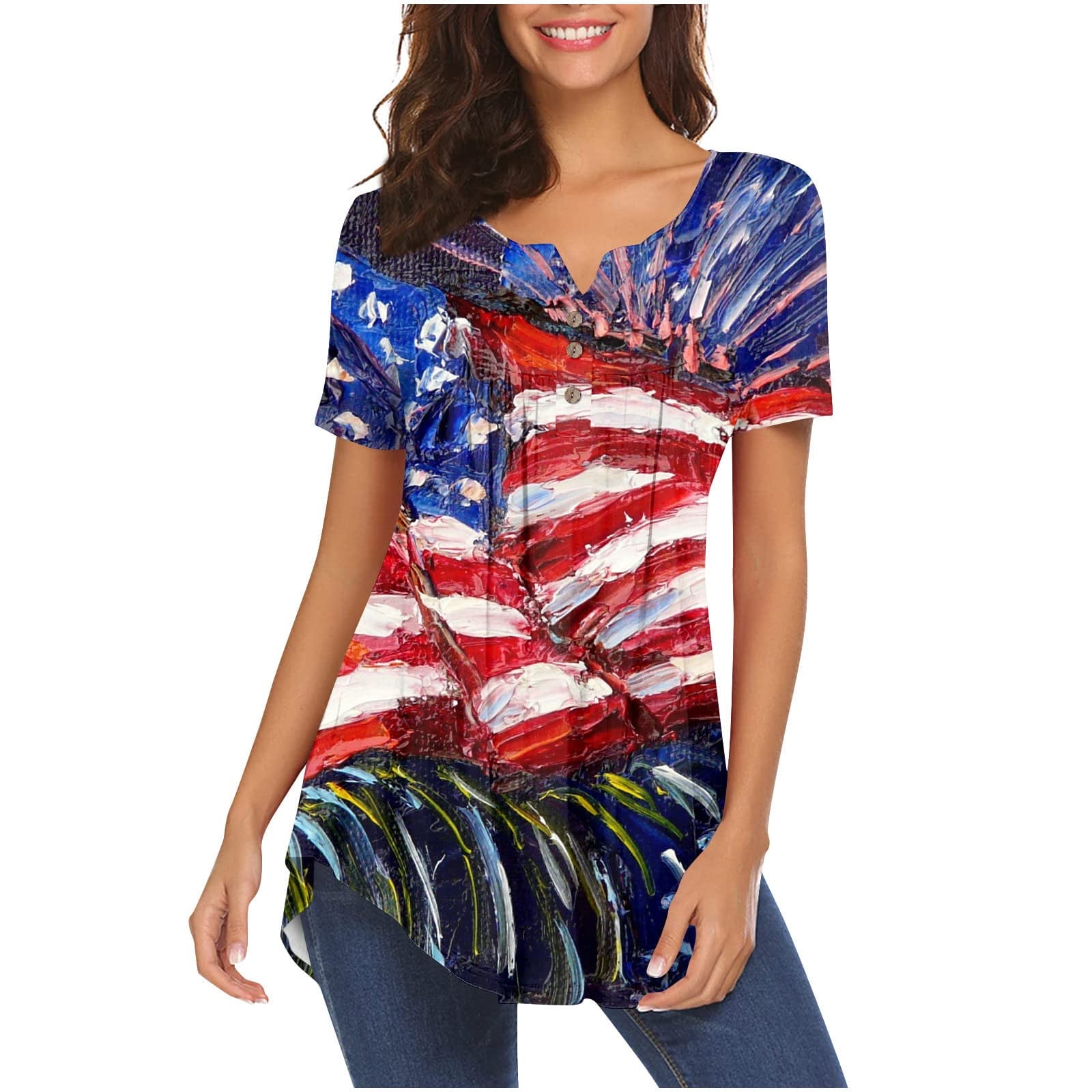 IROINNID 4th of July Tunic For Women Fashion Casual Loose Tops V-Neck ...