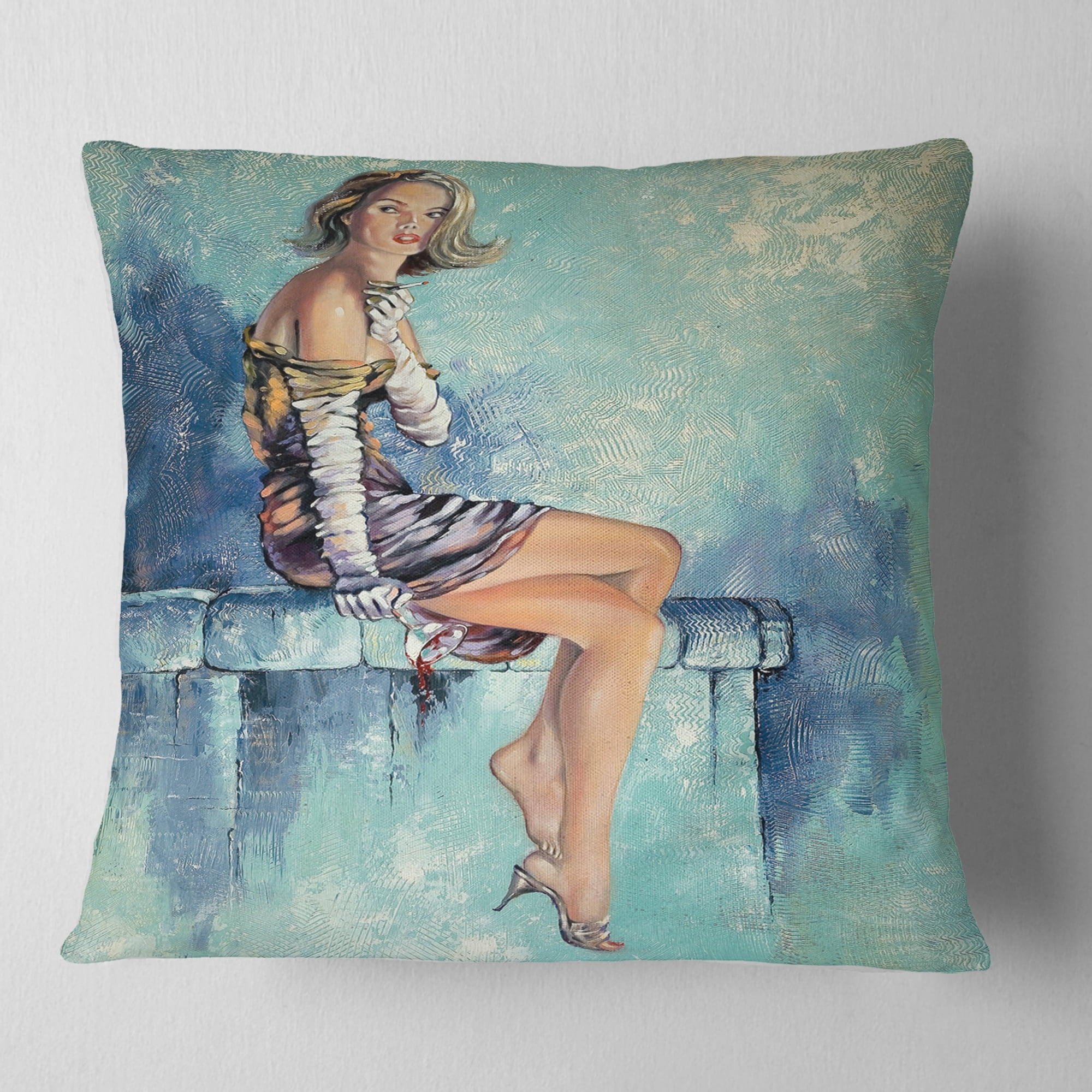 Designart Girl with Glass - Portrait Throw Pillow - 18x18