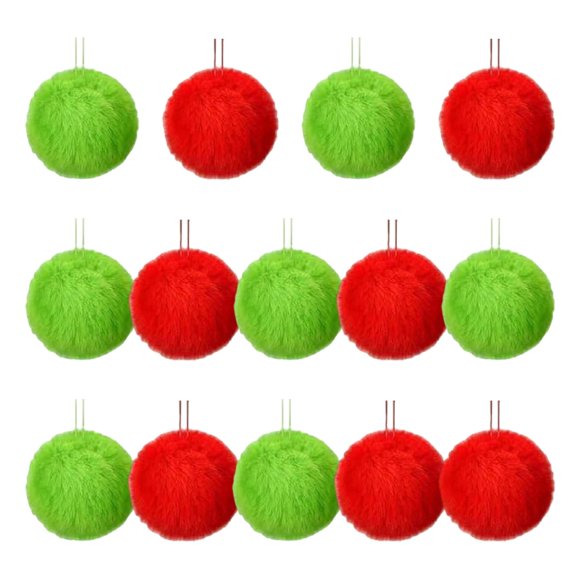 Mejor set de adornos para árboles de Navidad - Bolas verdes peludas de 16 piezas con decoraciones rojas para decoración navideña