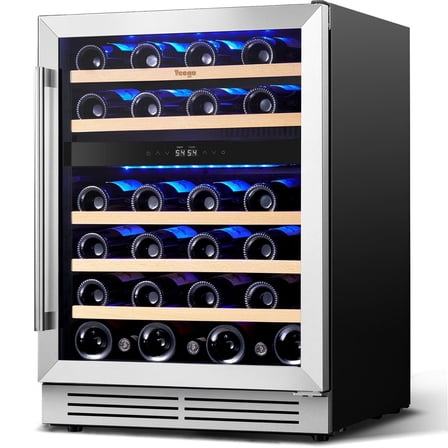 Yeego 24 Inch Wine Cooler Refrigerator, 52 Bottle Dual Zone Wine Fridge with Glass Door for Home/Office/Bar, Freestanding or Built-In