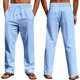 thumbnail image 5 of Pantalones largos de lino para hombre, de color liso, para primavera y verano, estilo fino, de imitación de lino, informales, rectos, con cordón ajustable, de color liso, 5 of 9