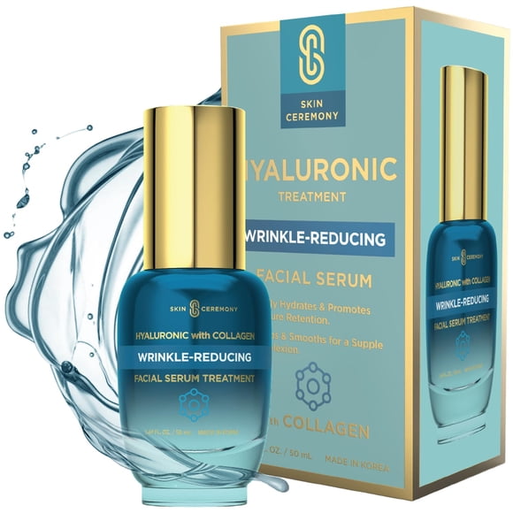Skin Ceremony Suero facial reductor de arrugas con hialurónico y colágeno - Promueve la hidratación profunda y la retención de agua - Rellena, suaviza y rejuvenece el cutis - Cuidado de la piel fabric