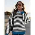 thumbnail image 6 of PRETTYGARDEN Womens Striped Oversized Sweatshirt Color Block Crew Neck Long Sleeve Casual Loose Pullover Top Y2K Clothes, 6 of 8