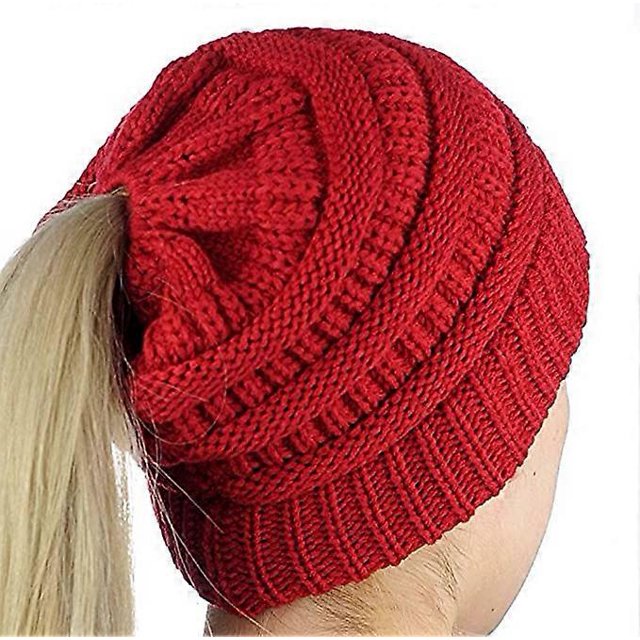 Gorro de invierno de punto para mujer con agujero para cola de caballo