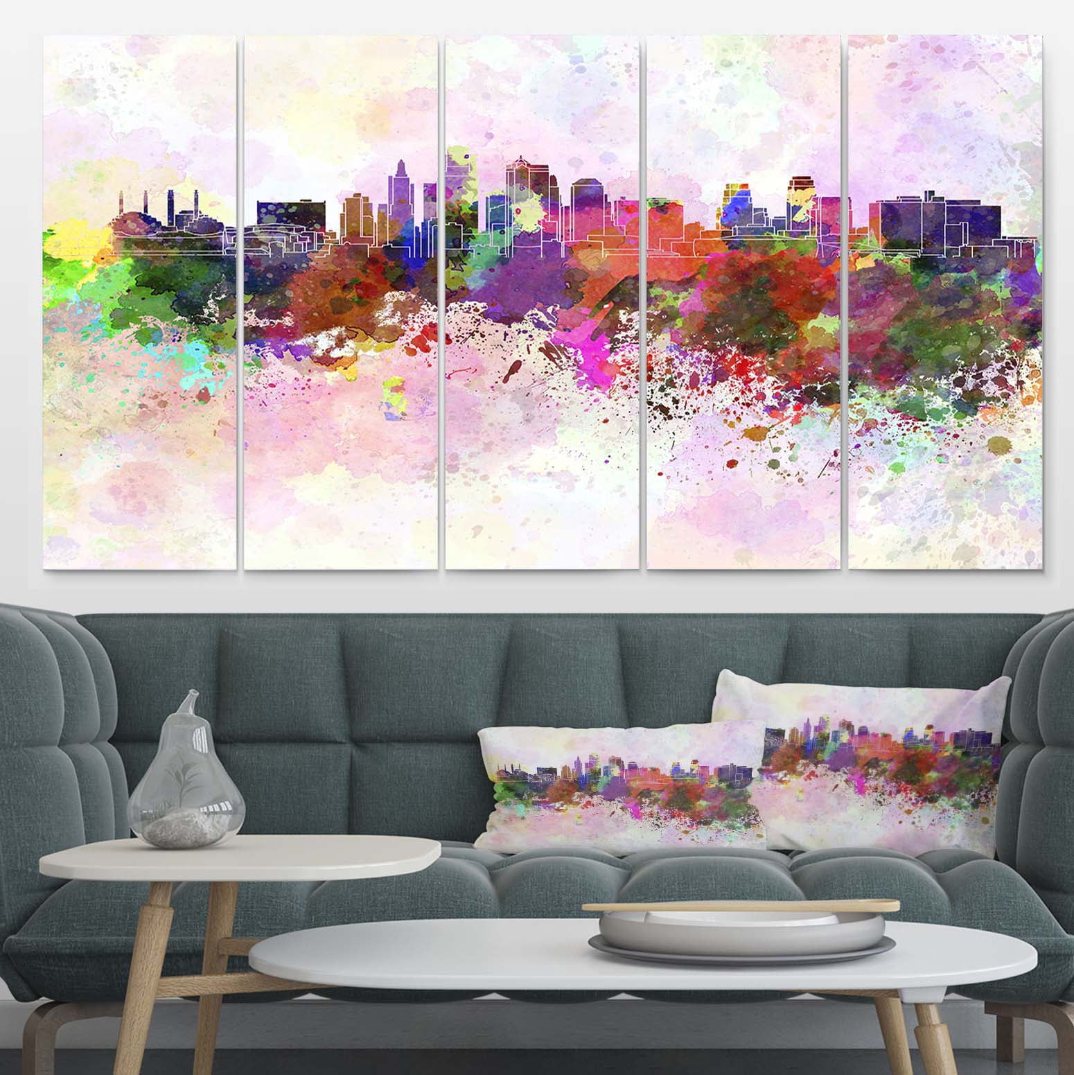 Designart 'Kansas City Skyline ' Multipanel Cityscape Extra Large Metal Wall Art Print