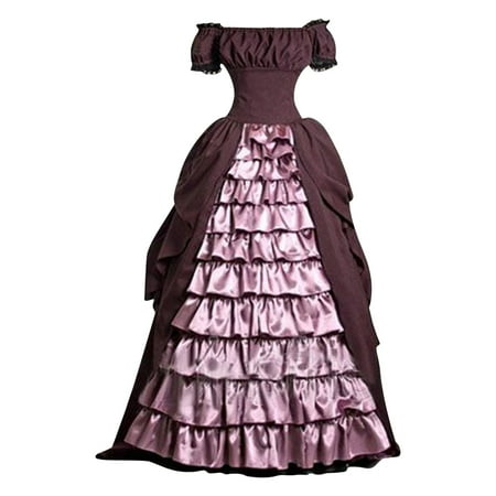 Tumotour Gothic Dress For Women Sleeveless Square Neck Corset Costume Off Shoulder Pleated Tiered Tunic Slim Dress Halloween Dresse Splice Color Vintage Gothic Medieval Steampunk Dress Gown