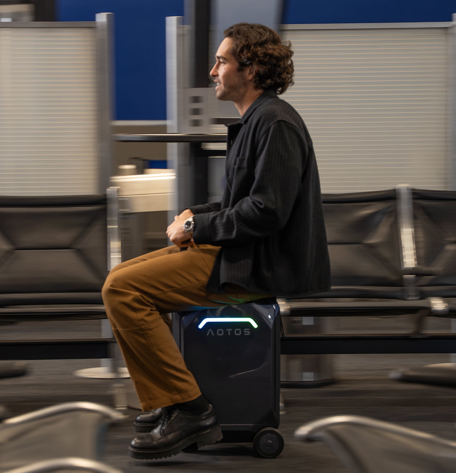 AOTOS Smart Rideable Carry-On Luggage, 22 Inch TSA-Approved Hardshell Cabin Suitcase, Zipperless Design with Rolling Wheels & App Control for Travel, Gray
