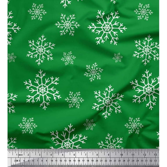 Soimoi Green Cotton Duck Fabric Snow Flakes Floral Printed Craft Fabric by the Yard 42 Inch Wide