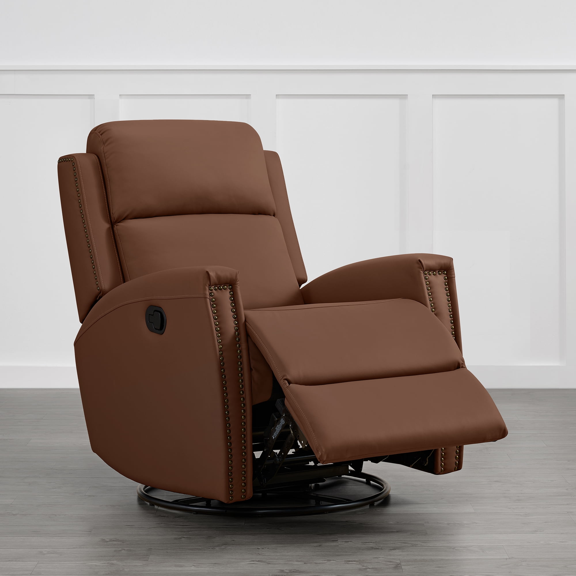 Spruce & Spring 360° Swivel Glider Recliner with Nailhead Accents for Nursery, Terracotta Brown