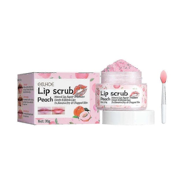 EELHOE 30g Peach Lip Scrub Natural Lip Repair Treatment Gently Exfoliate Lips Soften Ke