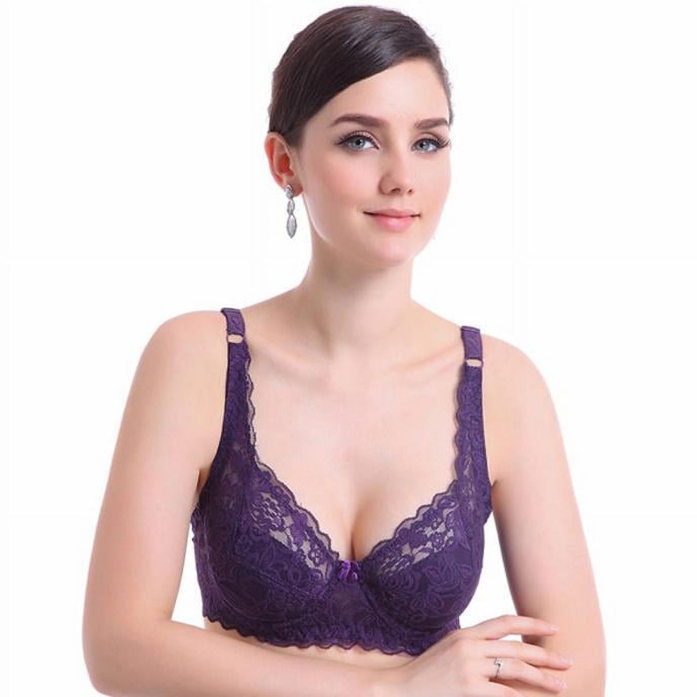 wofedyo Push Up Deep V Ultrathin Underwire Padded Lace Brassiere Bra Pp  40B/90B Bras For Women Purple 40B 