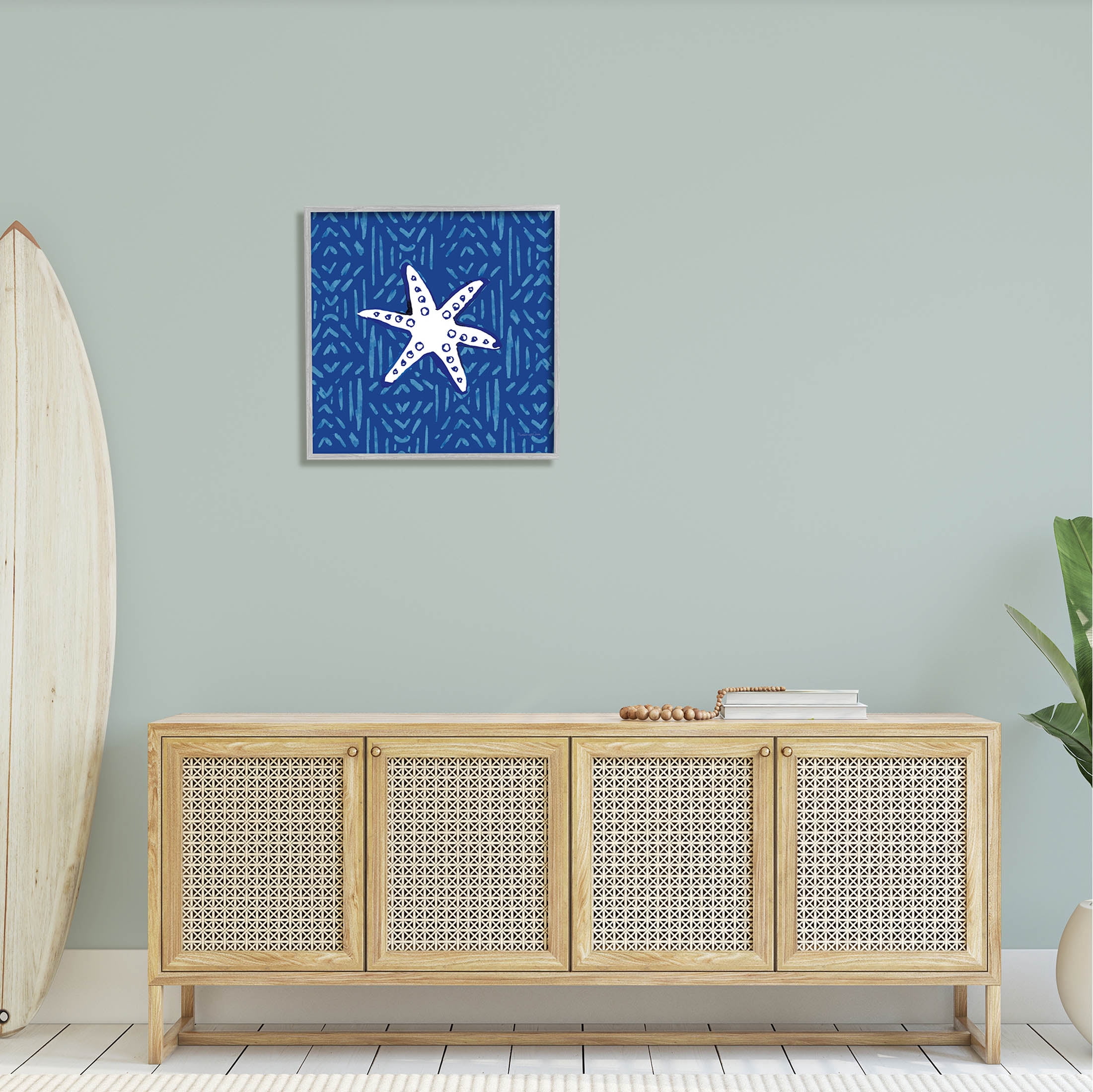 Stupell Industries Bold Starfish Coastal Beach Life Graphic Art Gray Framed Art Print Wall Art, Design by Mercedes Lopez Charro
