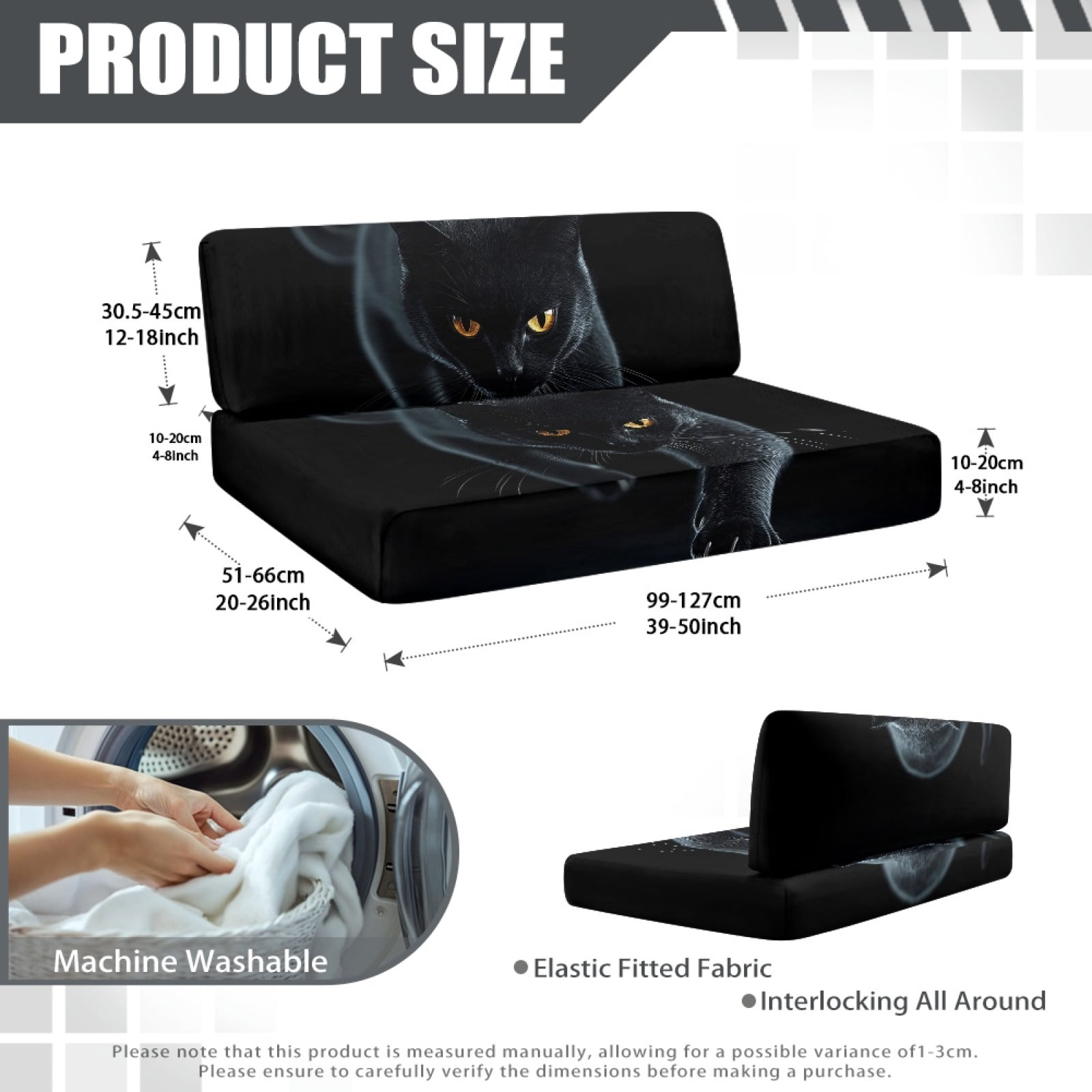 FORUDESIGNS Black Cat Pattern 2 pcs RV Dinette Cushion Covers Elastic Camper Seat Covers Dinette Booth Comfortable Furniture Protector for RV Camper Car Bench