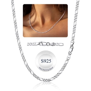 Suplight 925 Sterling Silver Figaro Chain Necklace, 20 Inches