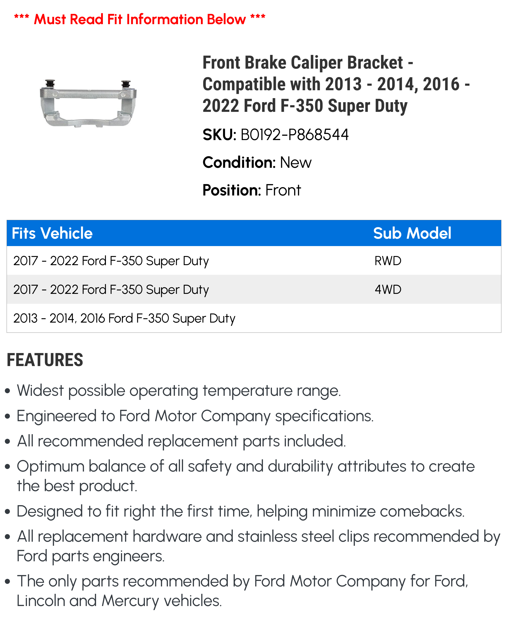 Stop On A Dime: Reman Front Passenger Brake Caliper W/ Bracket For Ford F-250/F-350 SD