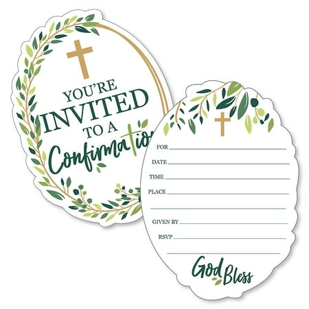 - Confirmation Elegant Cross - Shaped Fill-in Invitations - Religious Party Invitation Cards with Envelopes - Set of 12