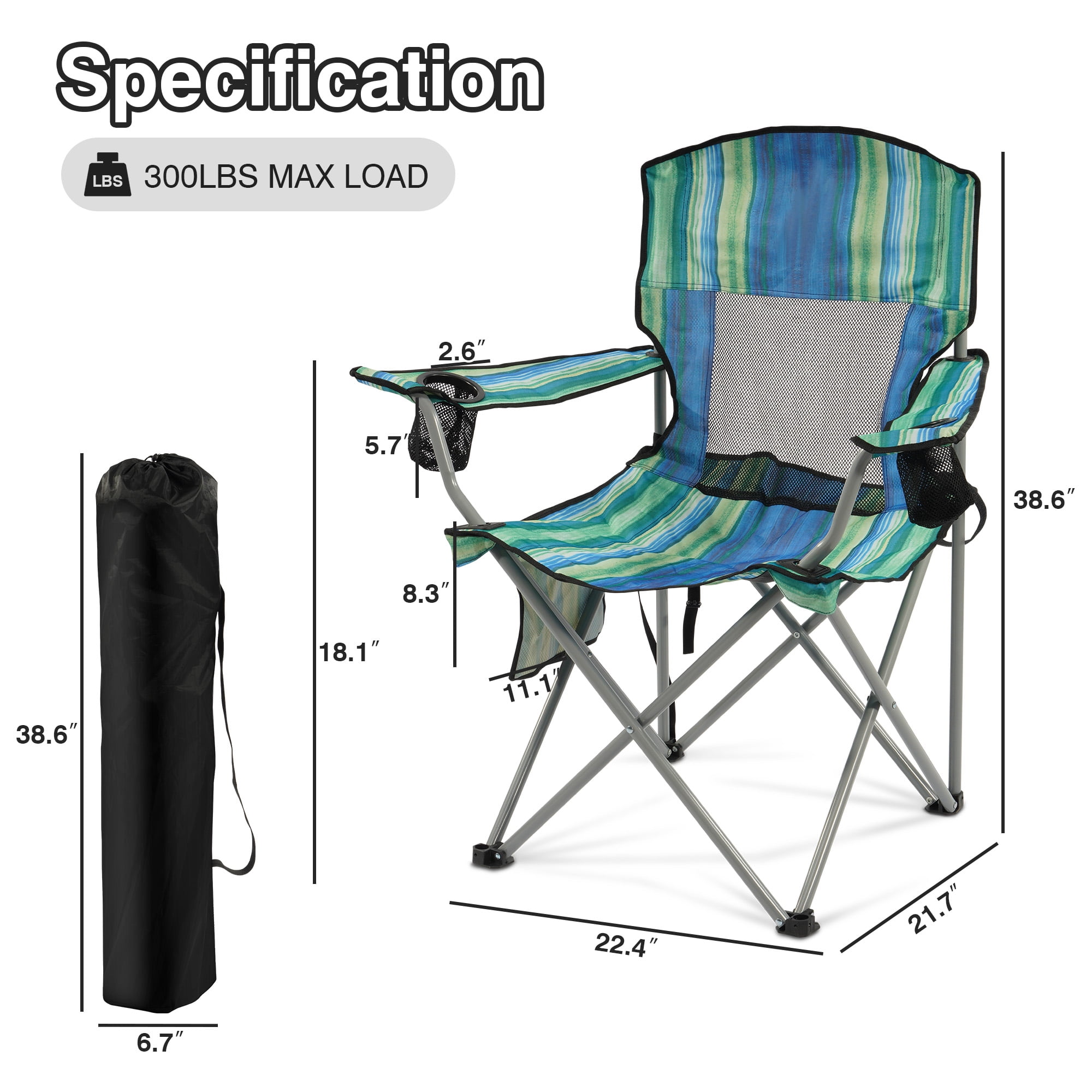 BalanceFrom Folding Camp Chair，Portable Outdoor Chair，with Cup Holder & Carrying Bag，for Camping, Beach, Fishing, and Sports Events