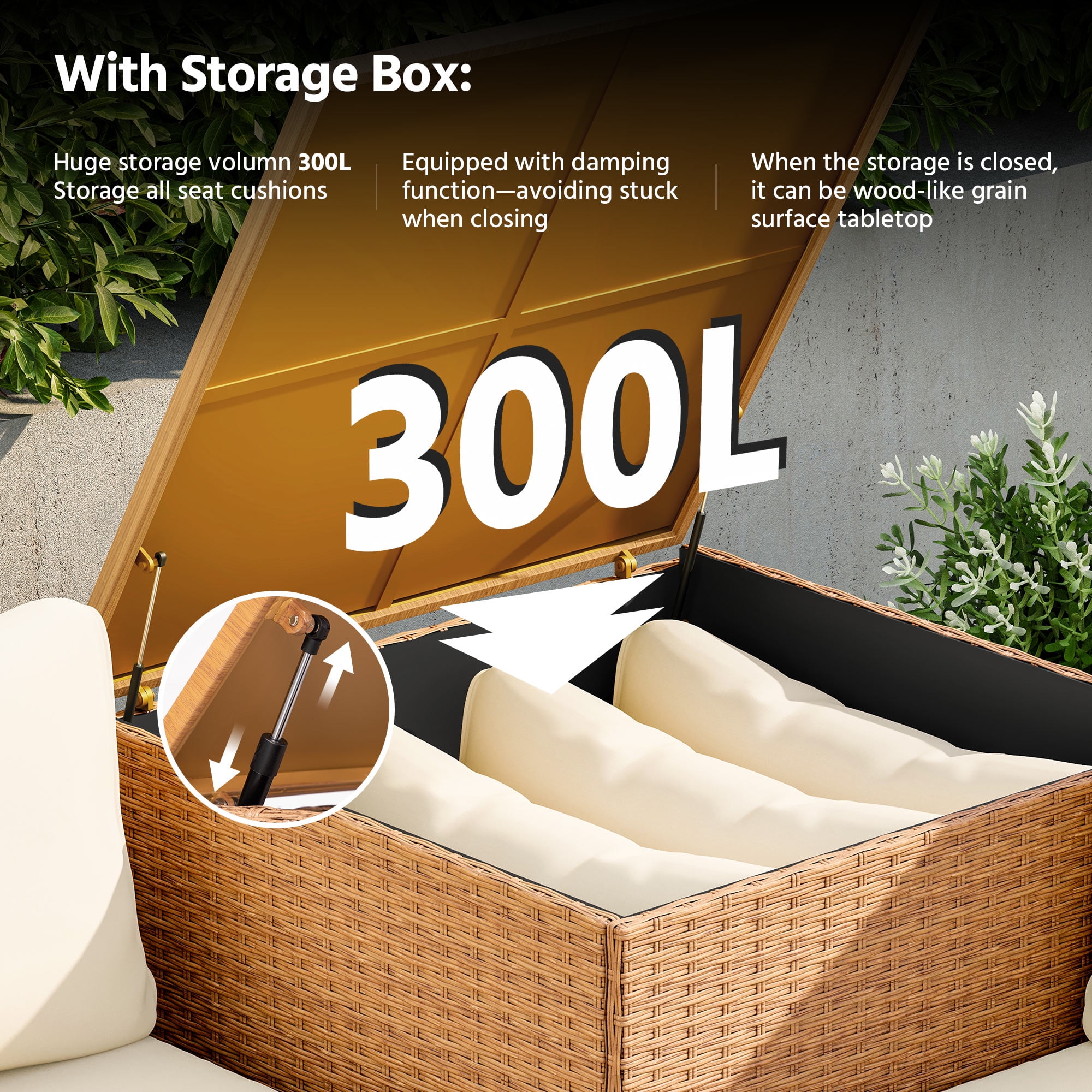 LAUSAINT HOME 6-Piece Patio Furniture Set, Outdoor Wicker Conversation Set with Storage Box and Beige Cushions