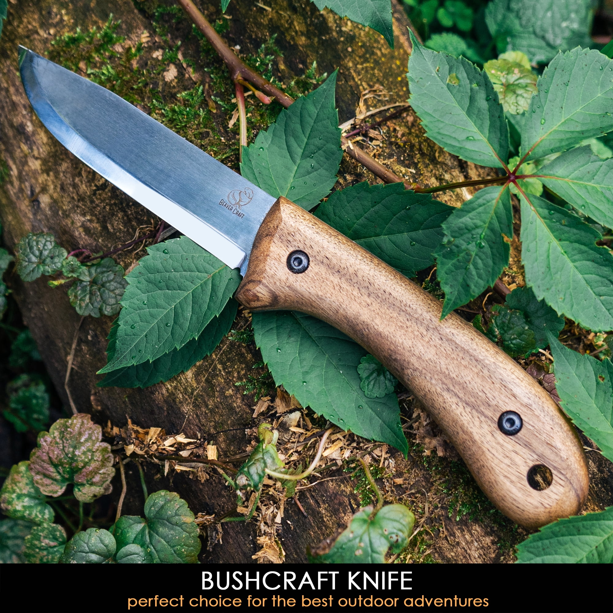 BeaverCraft BSH2 Bushcraft Knife Steel Blade  Fixed Blade Knife  Camping Knife  Hiking Knife for Every Task  Camp Knife with Sheath